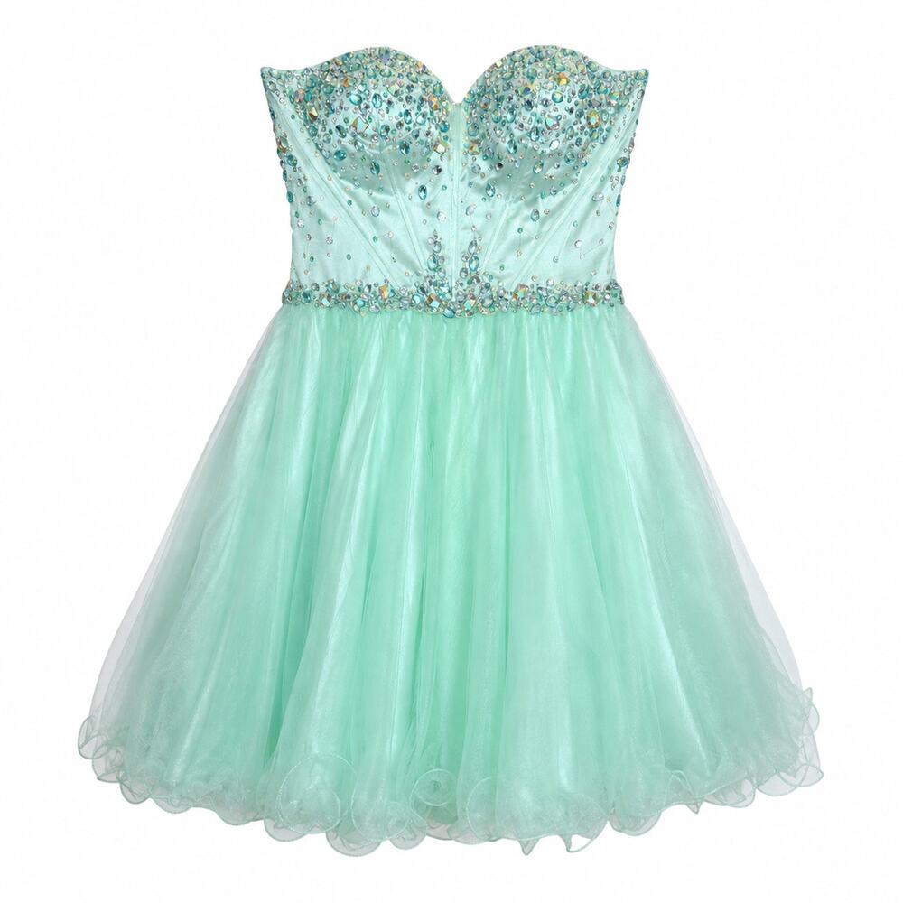 Eureka Beaded Tulle Corset A-Line Short Dress Size M Mint Green Sweetheart Prom - Picture 2 of 11